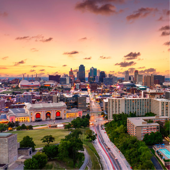 Downtown Kansas City Skyline at sunset